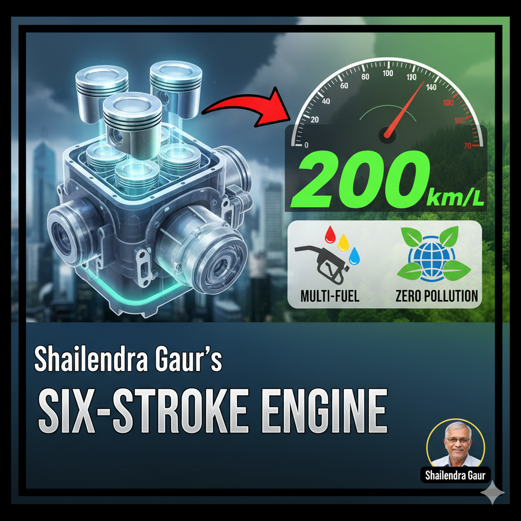 Shailendra Gaur’s Six-Stroke Engine: 200 Km/L Mileage, Multi-Fuel & Zero Pollution